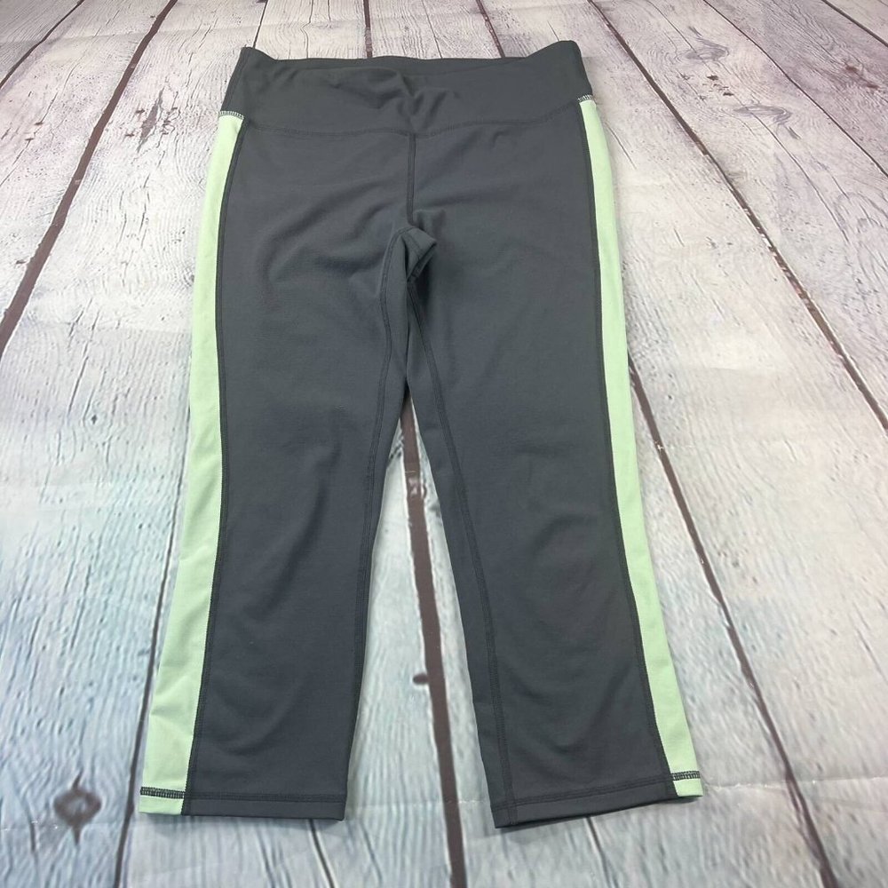 Gap Fit Womens Capri Leggings Gray Green Mid Rise Yoga Waistband Color Block S
